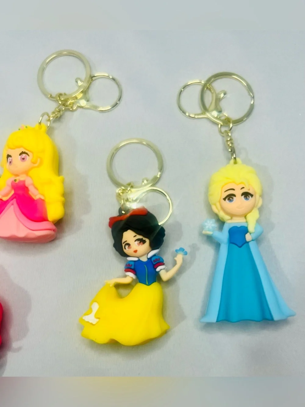 Princess Character Silicone Keychain Set - Pink, Yellow, Red, Blue